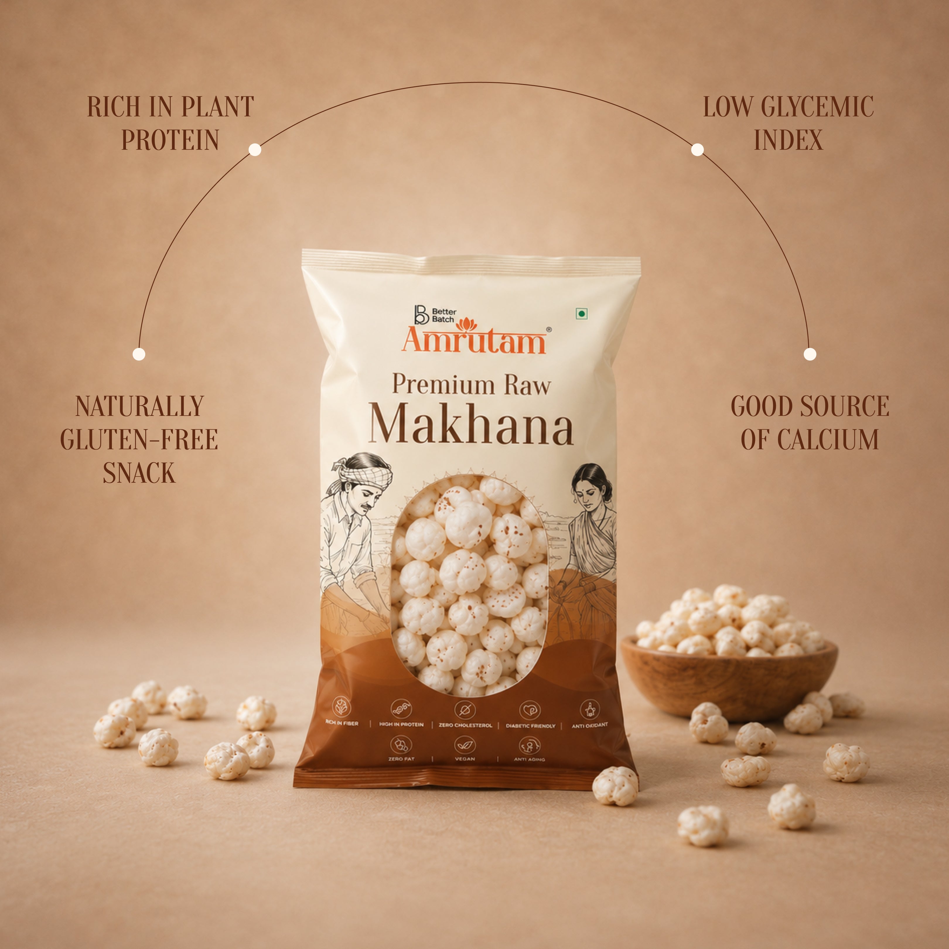 Amrutam Premium Raw Makhana | Large-Grade Raw Makhana | Authentic Vegan Superfood