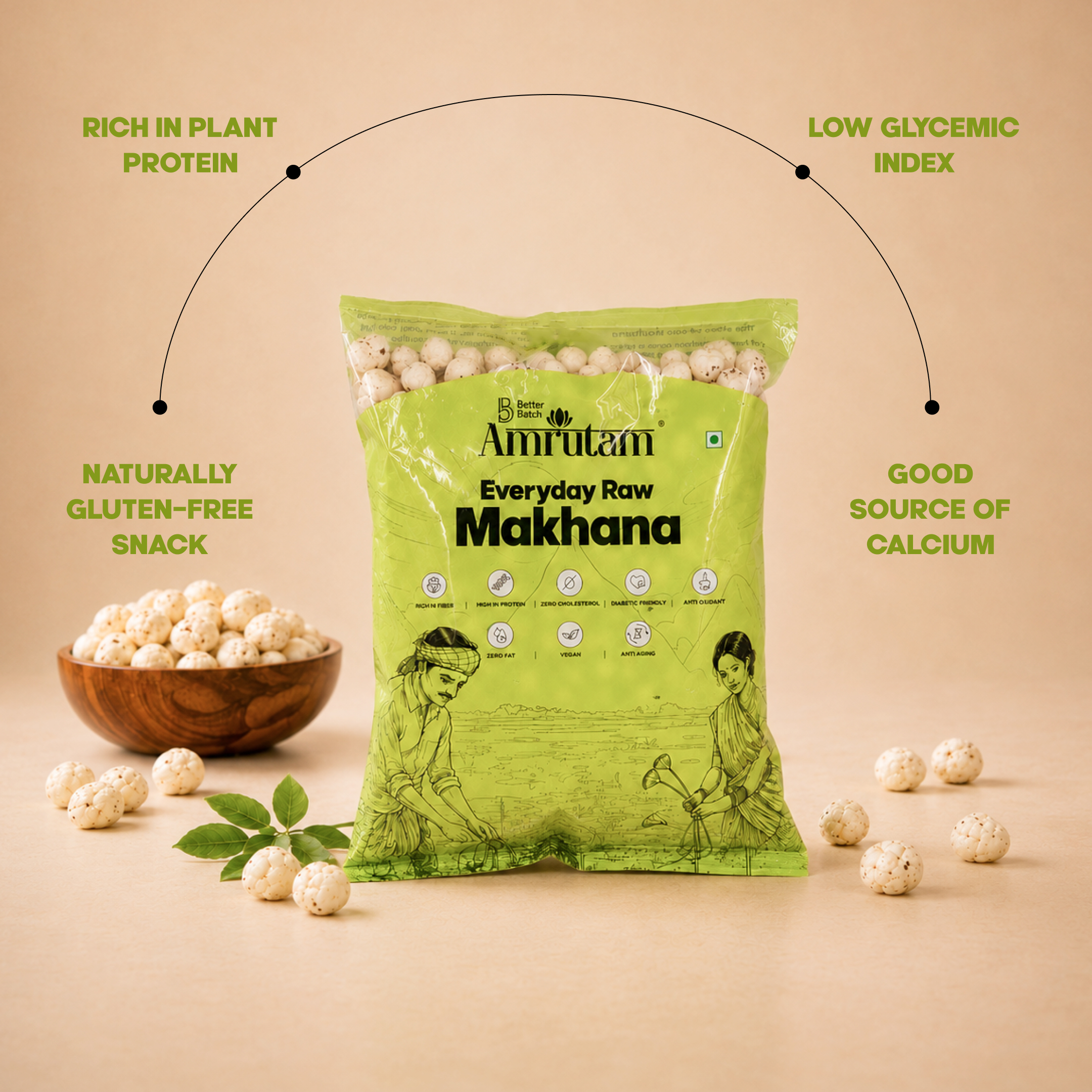 Amrutam Everyday Raw Makhana | Roasted Raw Makhana | Light, Crunchy & Naturally Nutritious