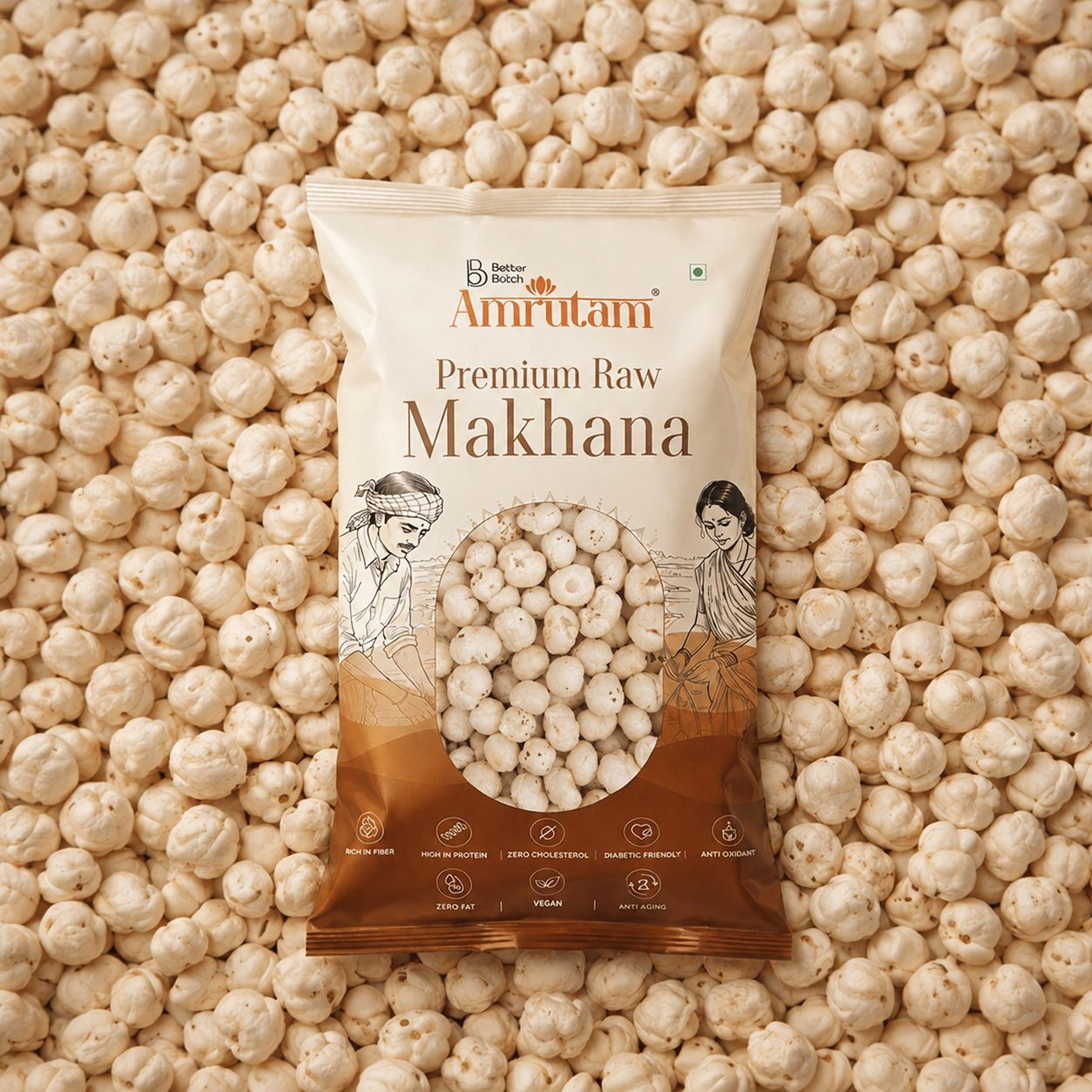 Amrutam Premium Raw Makhana | Large-Grade Raw Makhana | Authentic Vegan Superfood