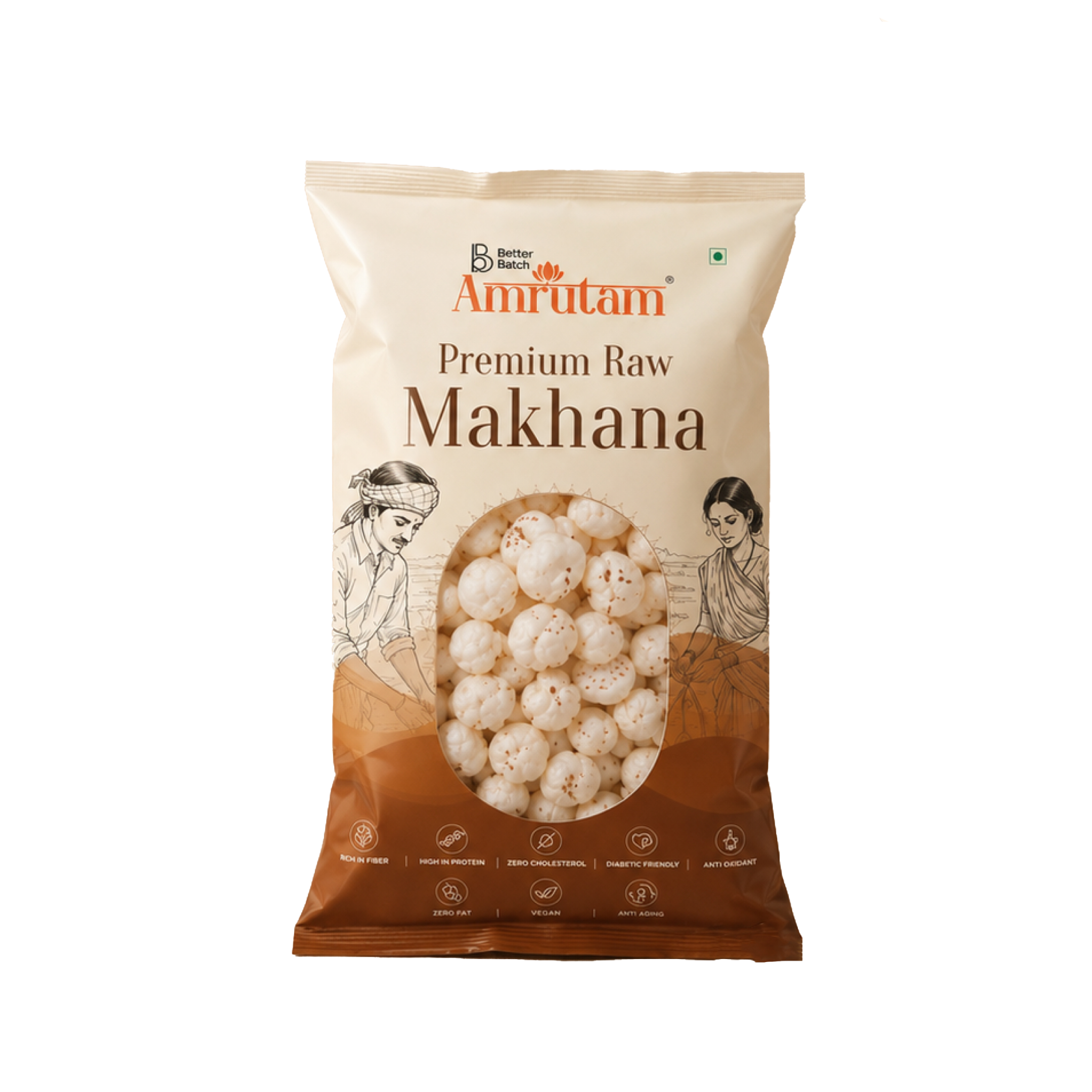 Amrutam Premium Raw Makhana | Large-Grade Raw Makhana | Authentic Vegan Superfood