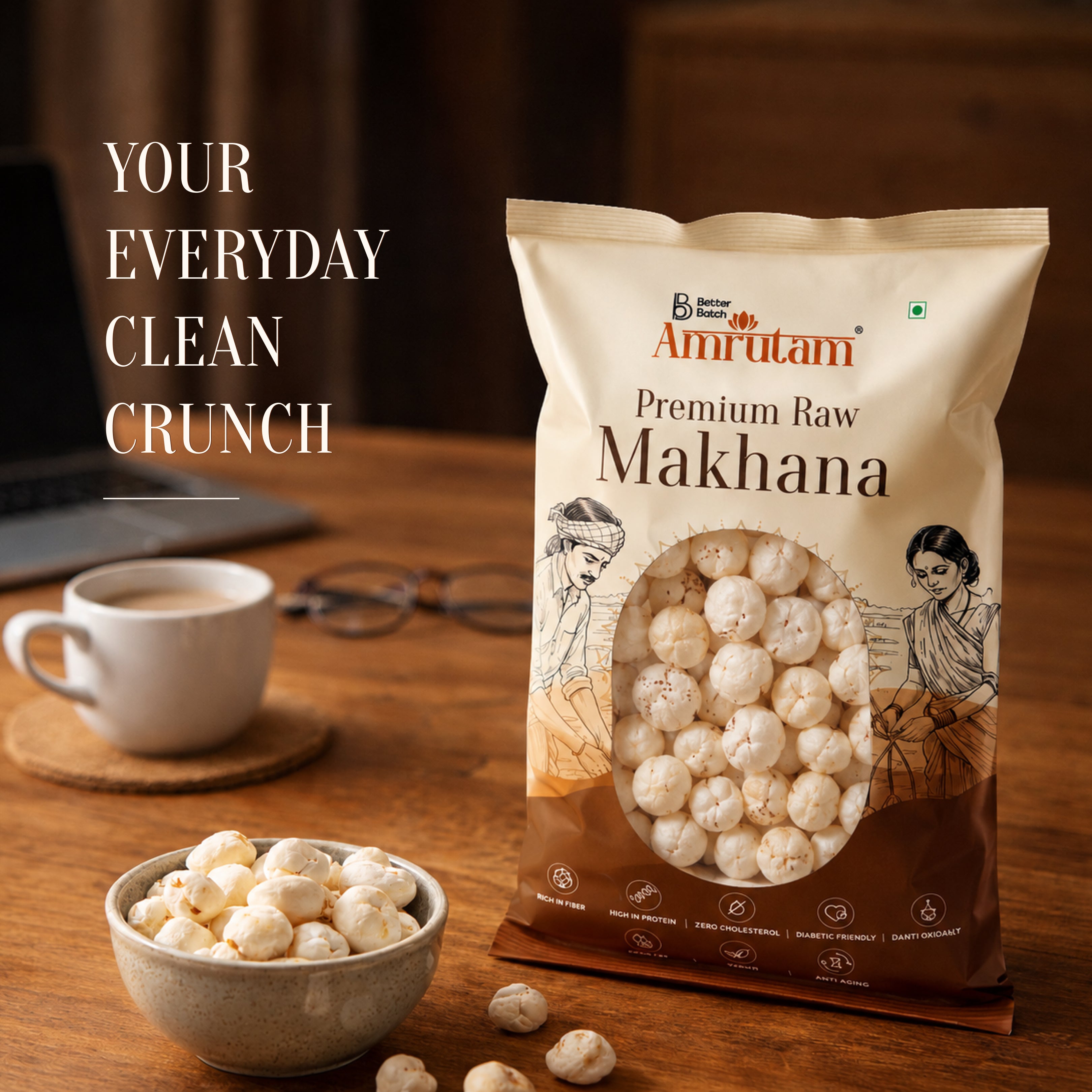 Amrutam Premium Raw Makhana | Large-Grade Raw Makhana | Authentic Vegan Superfood